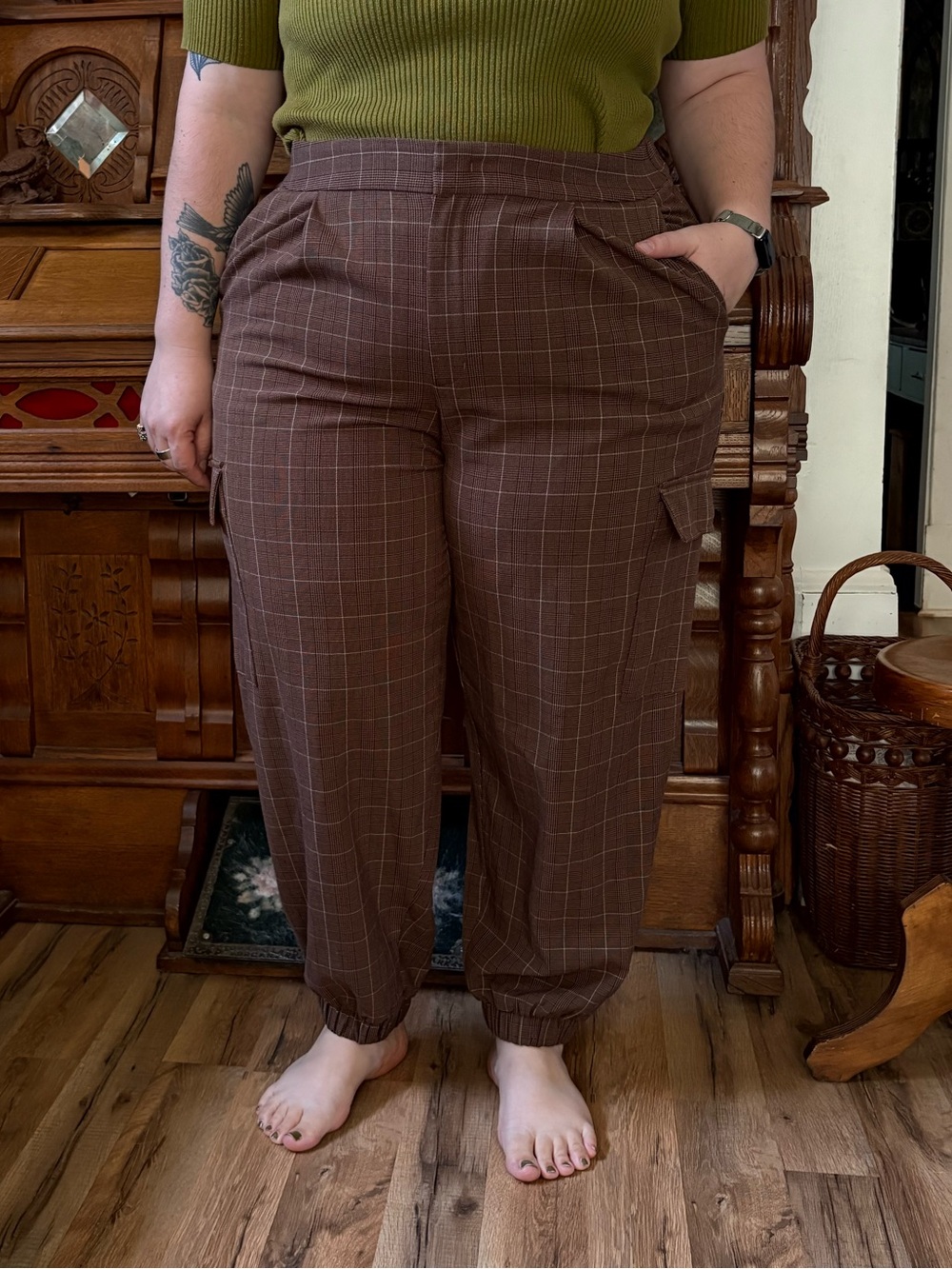 Brown plaid A New Day trouser jogger pleated cargo utility pants